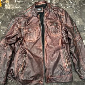 Buckle Black Distressed Faux Leather Jacket brown/Black Men’s Coat.